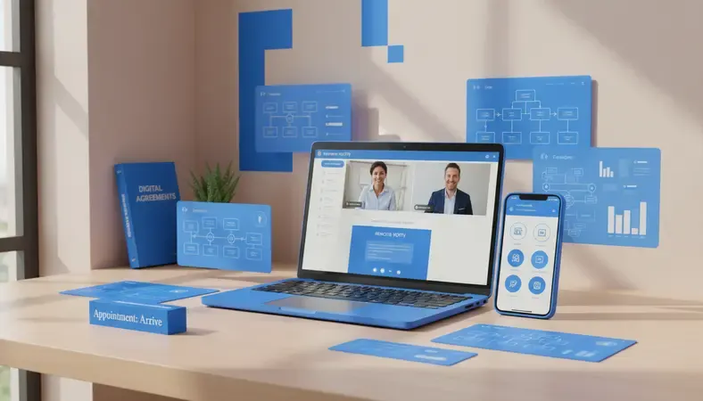 Computer screen showing remote notary video call with document signing interface