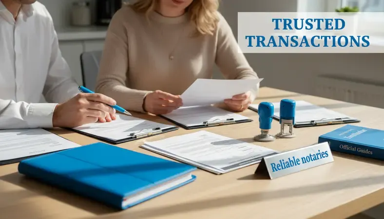 Mobile notary meeting with client at kitchen table reviewing documents