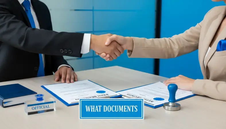 Professional handshake between notary and client with completed documents on desk