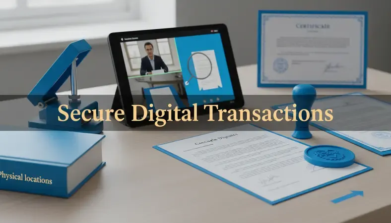 Digital notary session showing secure video conference and document verification