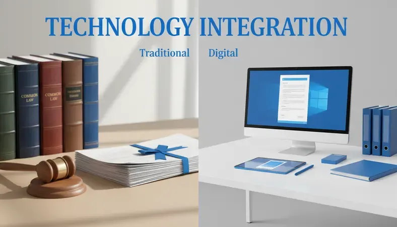 Split screen showing traditional vs digital legal services workflow comparison