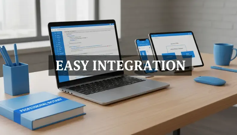 Diagram showing seamless integration between law firm practice management software and online notary platform