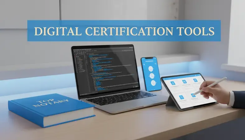 Notary professional using digital certification tools during remote session