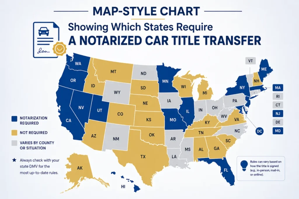 which states require a notarized car title transfer