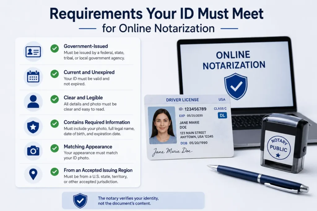 Checklist of requirements an ID must meet for online notarization