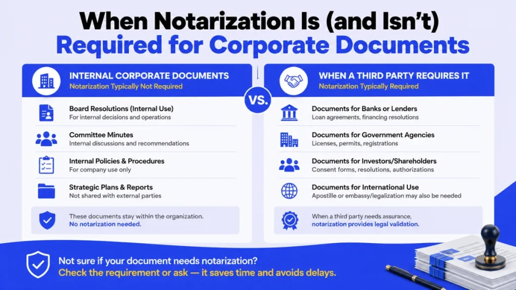 internal corporate documents versus when a third party requires notarization