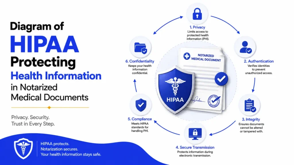 Diagram of HIPAA protecting health information in notarized medical documents
