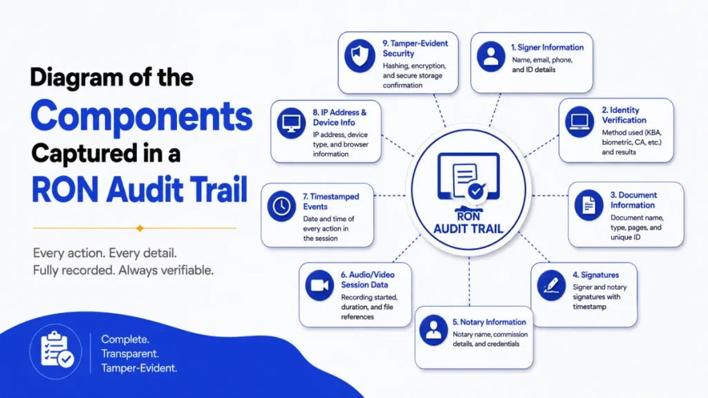 Diagram of the components captured in a RON audit trail