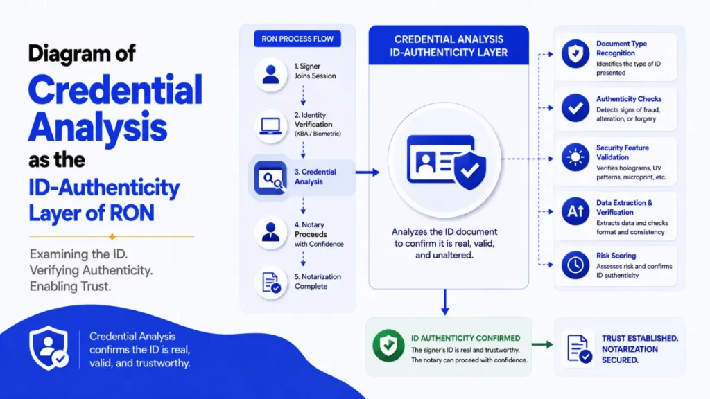 Diagram of credential analysis as the ID-authenticity layer of RON